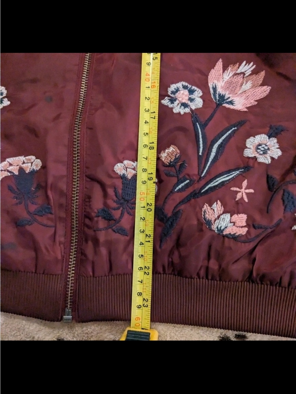 *NEW LOVE FIRE MAROON FLORAL CROCHETED BOMBER JACKET SIZE LARGE - Picture 6 of 12